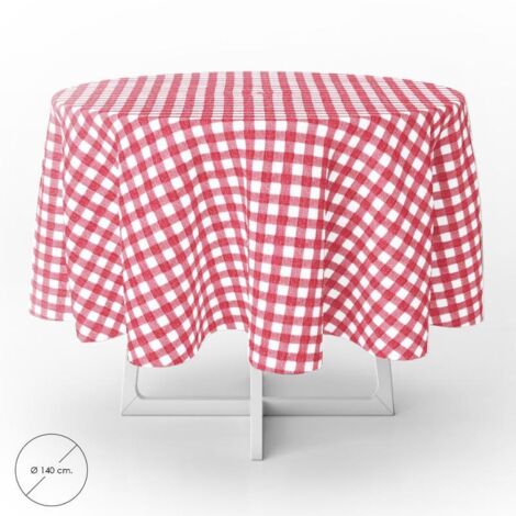 Mantel hule redondo impermeable antimanchas – Cuadros rojos – Diámetro Ø140 cm – Para uso interior y exterior – Fácil limpieza con paño húmedo – Oryx (1/5)
