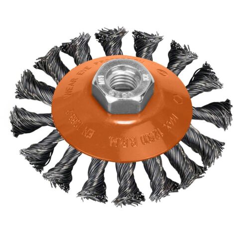 Cepillo Oblicuo Con Alambre De Acero Trenazdo Rosca M14, Ø 100 mm. Alambre de Ø 0,30 mm. (1/5)