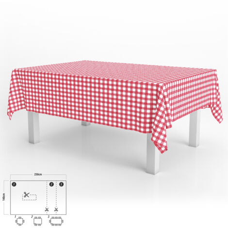 Mantel hule rectangular impermeable antimanchas 140x250 cm – Cuadros rojos – PVC antideslizante para interior y exterior – Oryx (1/4)