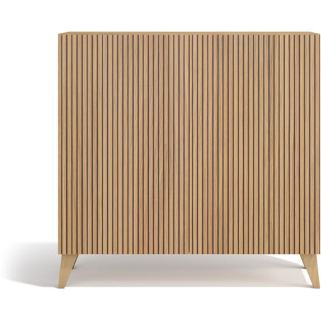 Meuble à chaussures scandinave en mélamine chêne – Portes lattes – Dimensions 90x87x26cm – Capacité 12-14 paires – Herdasa