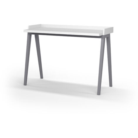 Bureau, modèle BERLIN, en mélamine blanc et pieds en hêtre massif. Blanc-Gris (1/4)