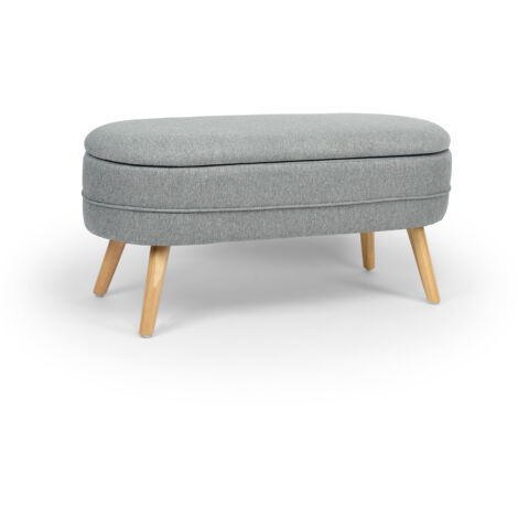 HISPANOHOGAR,Banc avec rangement en tissu gris avec pieds en bois naturel 48x101x41 (1/4)