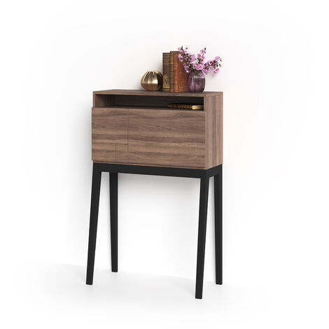 Bureau, modèle BRISTOL, en mélamine blanc avec pieds laqués et porte pliable. Noyer et Noir (1/3)