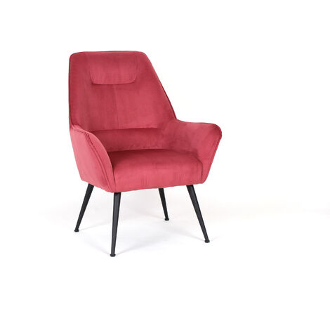 Fauteuil en velours côtelé rouge et pieds en métal noir, modèle Hiver (1/5)