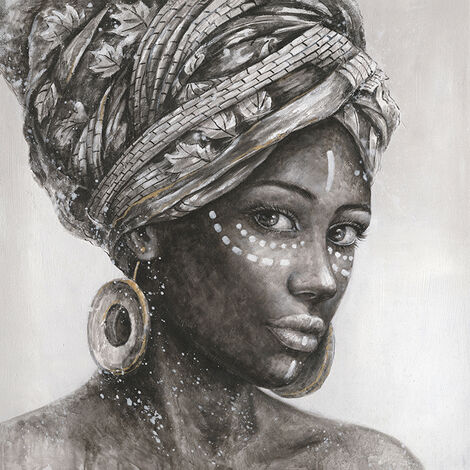 Toile en lin à l'huile, Ethnique, 100x100x3 cm (1/4)