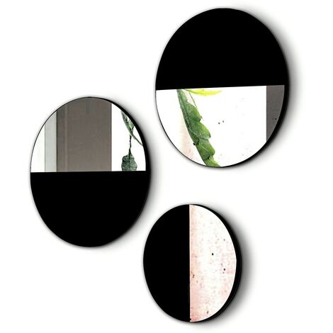 Lot de 3 miroirs de deux tailles à suspendre, Aire. Noir (1/2)