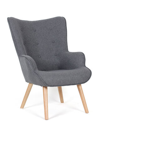 Fauteuil en tissu gris avec les pieds en bois naturel, modèle Sérénité (1/5)