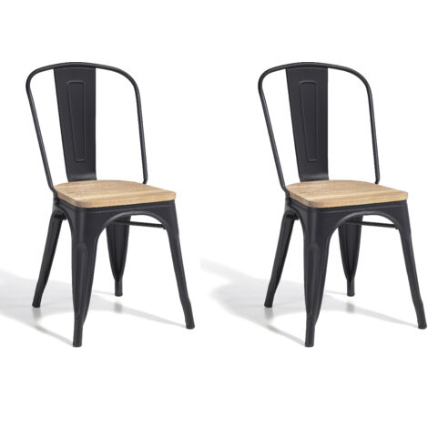 Lot de 2 chaises en métal graphite et bois chêne claire, Meet (1/2)