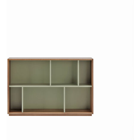 Meuble de rangement, collection NACK (547), bibliothèque étagère à 2 nivaux en mélamine.- noyer et vert