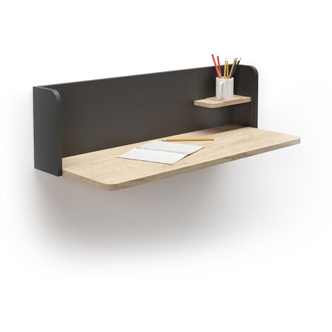 Bureau mural, modèle VALENCIA, en mélamine. Chêne clair-Graphite