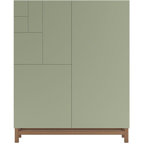 Meuble à chaussures, modèle VOLDA, en mélamine couleur noyer et portes vert.