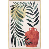 Toile encadrée, feuilles et gargoulette en couleur vert, rouge et doré 91x61cm