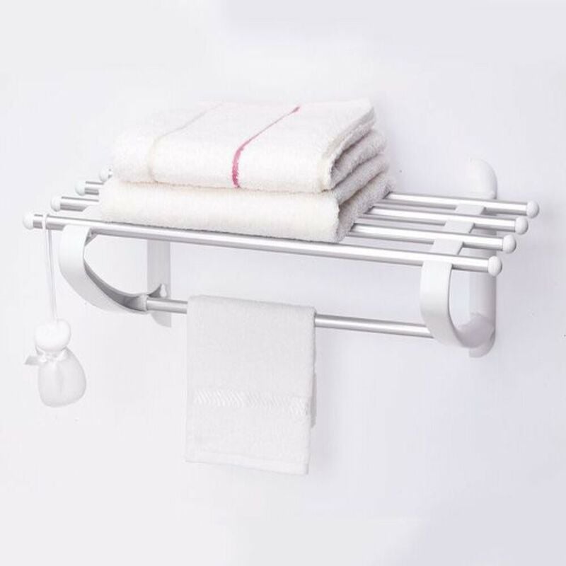 Soporte de toalla para ducha, accesorios de baño, organizador de pared  plegable, colgador de gancho, estante de almacenamiento de aluminio  brillante blanco