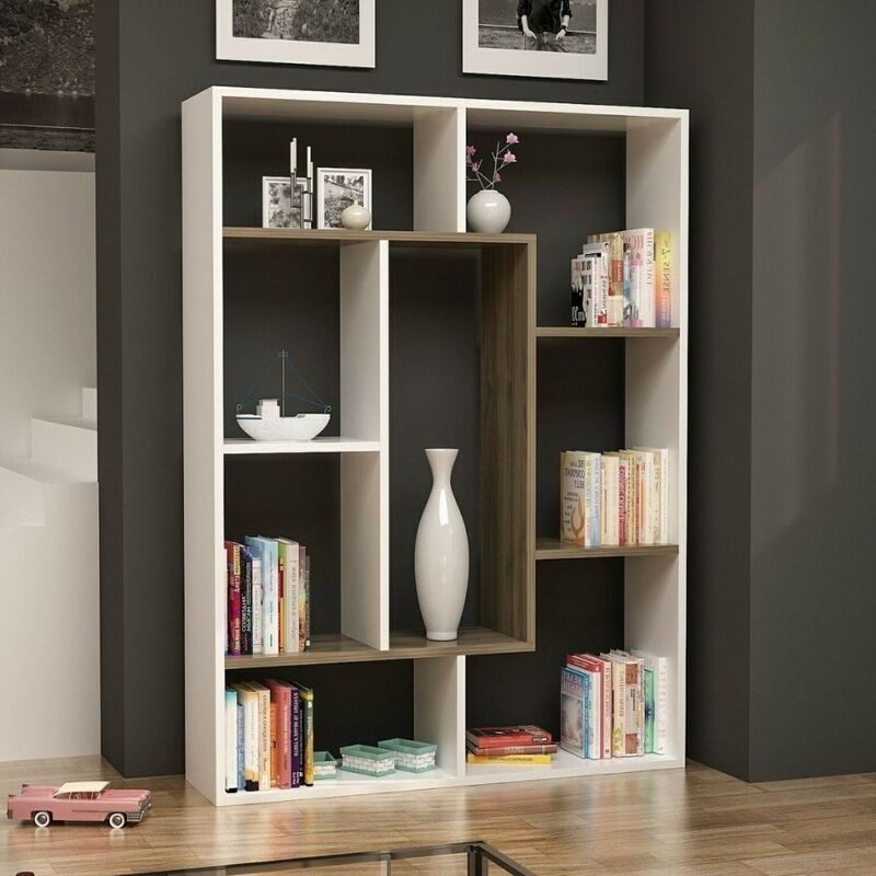 Librería Liam blanca con detalle geométrico nogal 100x136h