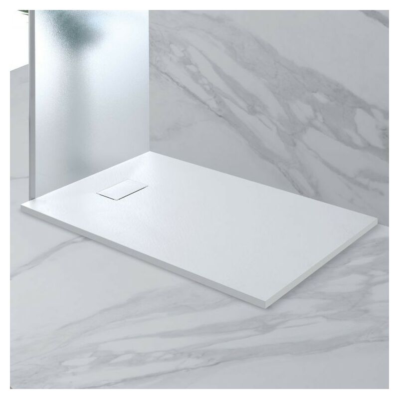 Plato Ducha Blanco efecto piedra resina extra delgada 70 90 cm 70x90x h28