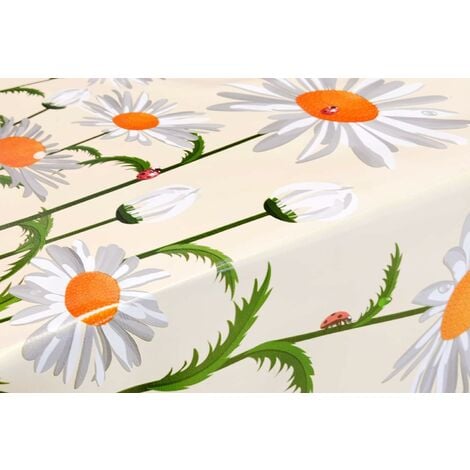 Nappe de Cuisine AntiTaches 140x200 cm Moderne Tissu Ciré Plastifié Housse  de Table de Protection Marguerites en fleurs