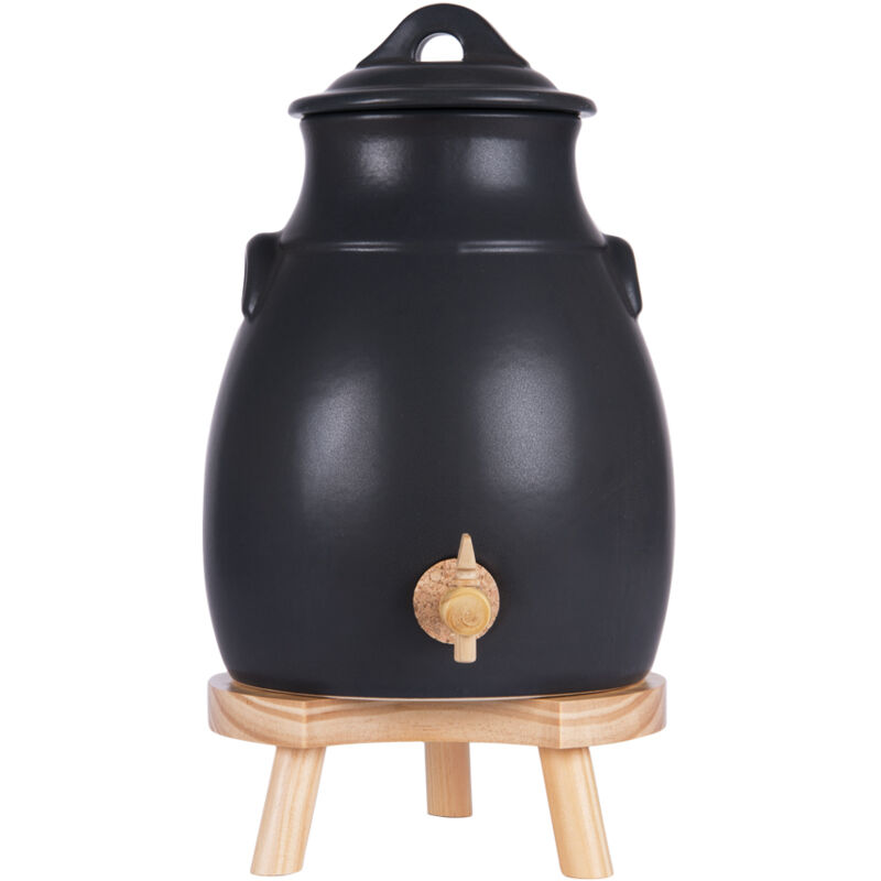 Table Passion - Vinaigrier 3,5 l en grès rouge sur socle bois Table Passion - Vinaigrier 3,5 l en grès rouge sur socle bois
