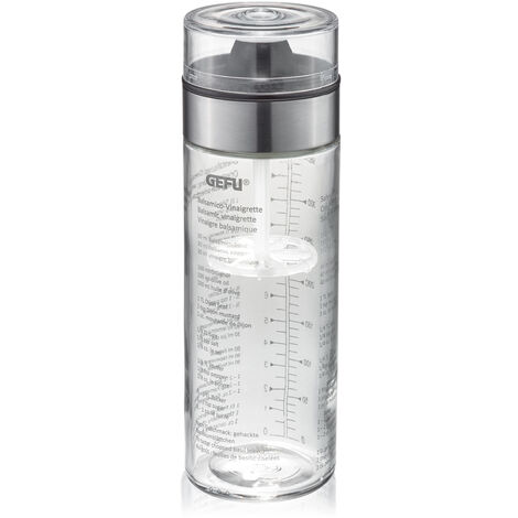 Doseur-shaker mix en verre 20.6cm – Couvercle hermétique – Recettes intégrées pour vinaigrettes – Compatible lave-vaisselle – Gefu