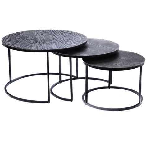 Amadeus - Lot de 3 tables basses rondes en aluminium effet étain Ø50 cm (1/4)