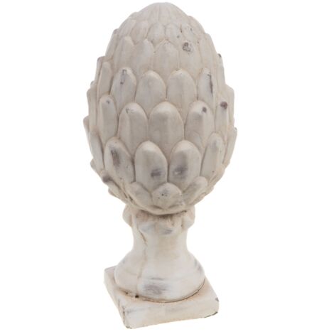 Pomme de pin blanche patinée 29 cm en ciment – Hauteur 29 cm – Longueur 13 cm – Largeur 13 cm – Décor intérieur et extérieur – Amadeus (1/2)