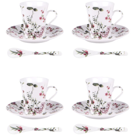 Coffret 4 Tasses Champêtre Table Passion 16 Cl Avec Sous-Tasses Et Cuillères - Porcelaine
