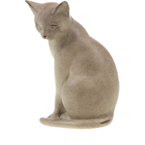 Statue chat assis en résine beige – Hauteur 17 cm, Longueur 10 cm, Largeur 9 cm – Décoration intérieure élégante – Amadeus
