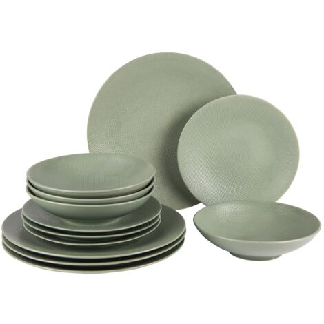 Table Passion - Service d'assiettes Vésuvio Vert Sauge 12 pièces