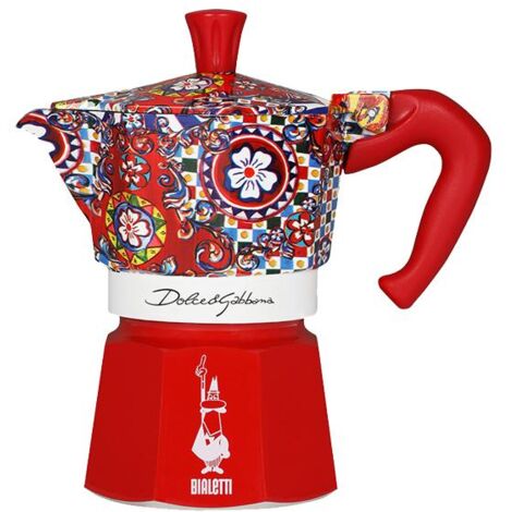 Cafetière italienne Moka Express Dolce Gabbana rouge 3 tasses – Aluminium – Compatible tous feux – Motif Carretto sicilien – Bialetti
