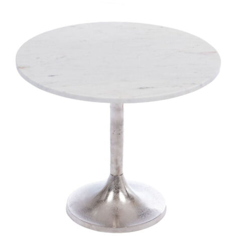 Amadeus - Bout de canapé rond en marbre blanc et aluminium Ø55 cm (1/4)
