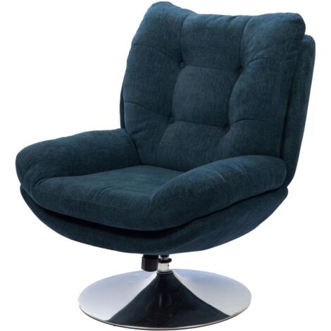 Fauteuil relax Magnum bleu chrome en tissu – Dimensions 78x90x100cm – Design épuré sans accoudoirs – Pied en métal robuste – Amadeus