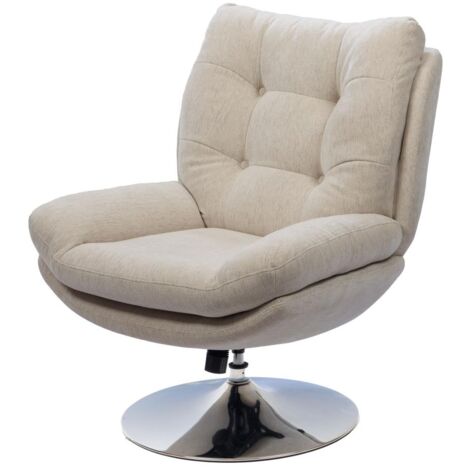 Fauteuil relax Magnum en tissu beige – Pieds en métal chromé – Longueur 78 cm, largeur 90 cm, hauteur 100 cm – Design contemporain – Amadeus