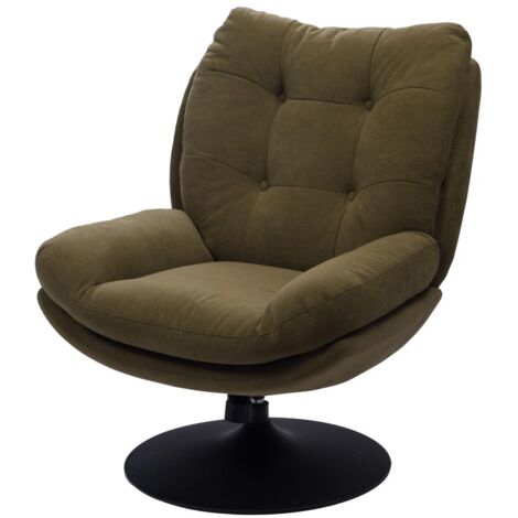 Fauteuil club Magnum kaki – Revêtement tissu de qualité – Largeur 78cm – Piètement pivotant métal noir – Confort optimal pour salon – Amadeus