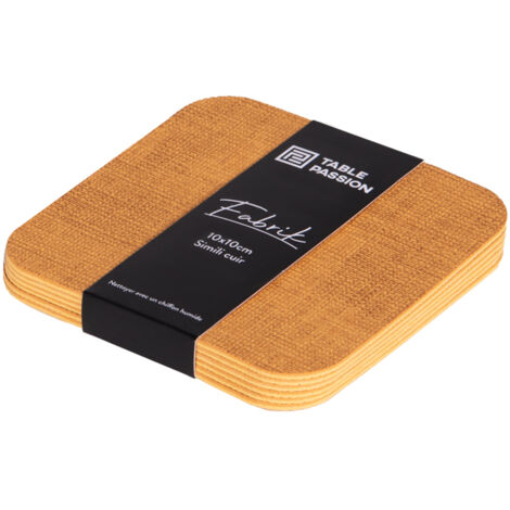 Lot De 6 Dessous De Verre En Bois Avec Son Support En Métal 10 Cm Medina Ocre