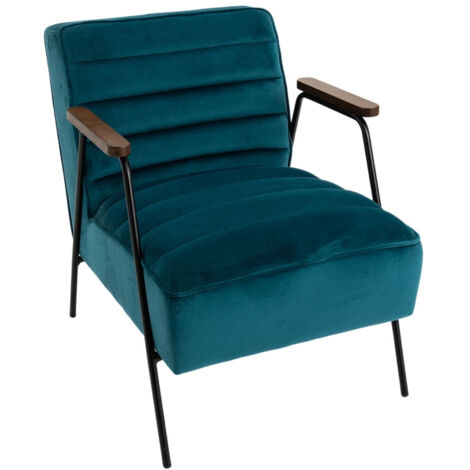 Fauteuil 60x76x73 cm en tissu velours bleu foncé