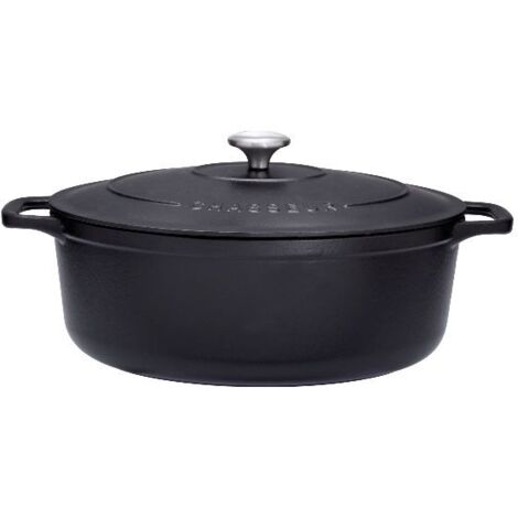 Invicta – Cocotte en fonte émaillée 35 cm – Noir intérieur noir – Diffusion uniforme de la chaleur – Idéale pour mijoter et griller (1/2)