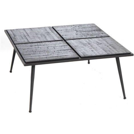 Amadeus - Table basse carrée en teck recyclé et métal noir 80 x 80 cm (1/4)