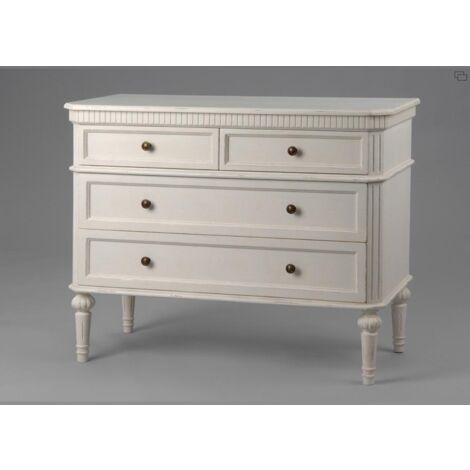 Commode enfant 4 tiroirs Léonie – Bois blanc cérusé – Dimensions 101x45x80 cm – Détails raffinés avec poignées en laiton – Amadeus (1/4)
