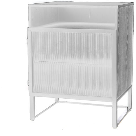 Amadeus - Table de chevet blanche en bois métal et verre L38 cm Rico (1/2)