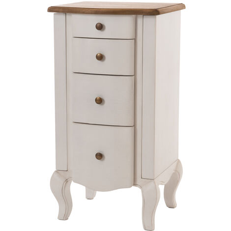 Chiffonnier en bois blanc cassé patiné 4 tiroirs - BETSY (1/5)