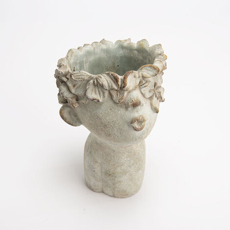 Vase enfant fleurs 25.5cm en ciment – Cache-pot décoratif gris 17x17.5cm – Pour plantes d'intérieur et extérieur – Amadeus