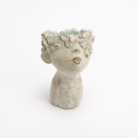 Vase enfant en ciment gris 11.5x11.5cm – Hauteur 18cm – Décoration jardin – Cache-pot enfant bisou – Amadeus