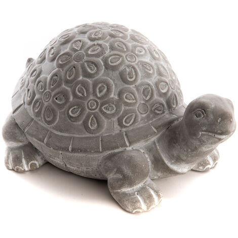 Tortue en ciment gris décorative 27,5 cm – Élément de jardin avec motifs floraux – Décoration intérieure et extérieure – Amadeus (1/2)