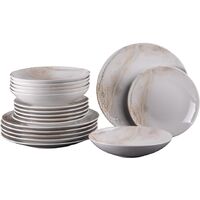 Service d'assiettes 18 pièces en grès Mojave – 6 assiettes plates 27 cm, 6 assiettes creuses 22 cm, 6 assiettes à dessert 21 cm – Couleur beige – Table Passion