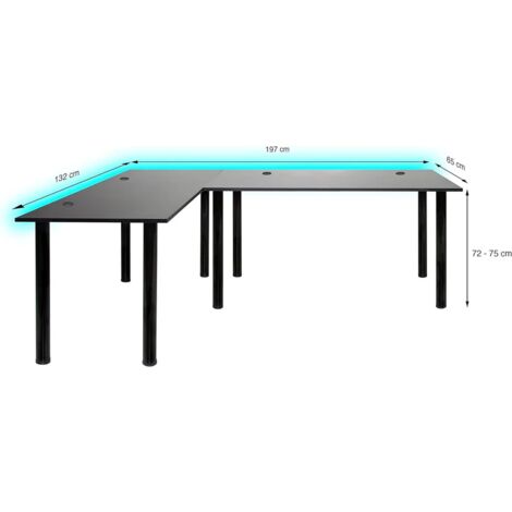 Bureau Gaming D'angle 120x90x76 Cm Avec éclairage LED - Plateau MDF, Cadre Métal, Support 80 Kg | Frankystar Spector