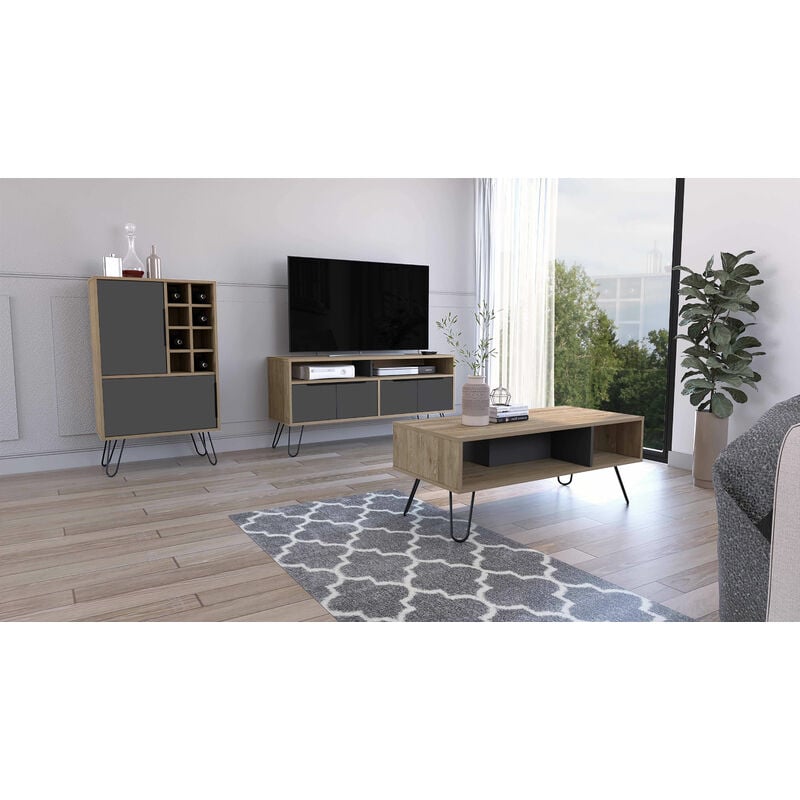 Conjunto Vegas, Mueble Para Tv + Mesa De Centro + Bar Bajo