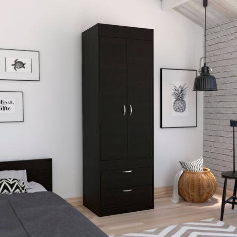 Armario Lisboa, con 2 cajones y barra de colgar , 178.81 cm X 59.18 cm X 48 cm , Negro