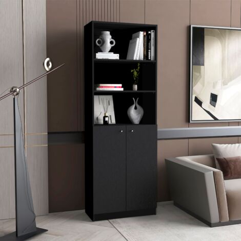 Estanteria Home en melamina con gabinete inferior y 3 estantes exteriores - Negro (1/5)