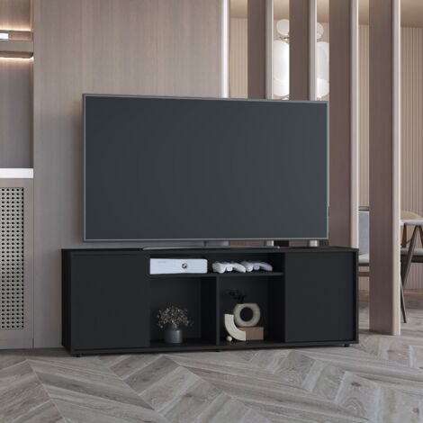 Mueble para TV Prana en melamina,amplio almacenamiento y 3 estantes. - Negro (1/3)