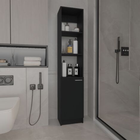Columna de Baño Malaga en melamina con un gabinete y 3 estantes - Negro