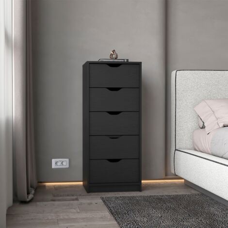 Cómoda Basilea en melamina con 5 cajones de riel metalico - Negro (1/5)